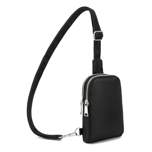 Nylon Crossbody Sling Bags for Women Small Cross Body Fanny Pack - color: Black
