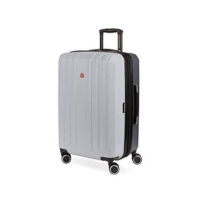 SwissGear Duet Expandable Luggage, Hard Shell Medium Luggage with Spinner Wheels - color: Light Grey/Ash Grey, size: Checked-Medium 24-Inch