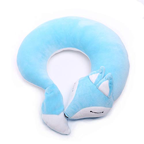 Travel Pillows Planes Fox Animal U-Shaped Neck Pillow Plush Fur Warm Cartoon Comfortable Luggage Pillow for Airplanes Car Train (A-Blue) - color: A-blue