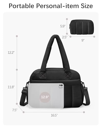oscaurt Gym Bag for Women Lightweight Duffle Bag for Travel with Toiletry Pouch Water Resistant Carry On Weekender Overnight Duffel - color: Black-Set