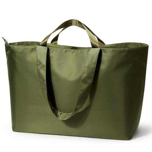 KALIDI 60L Extra Large Beach Tote Oversized Bag Zipper Utility Weekender - color: Olive Green