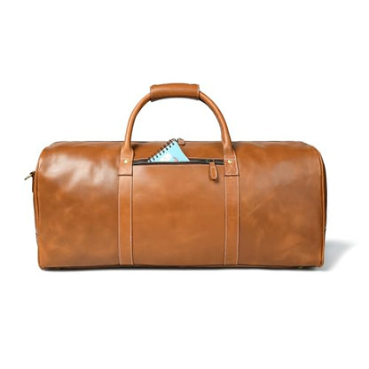 Genuine Leather Duffle Bag for Men & Women – Stylish Travel Weekender Bag with Shoulder Strap – Overnight, Gym, or Carry-On Luggage Bag – Tan - color: Tan