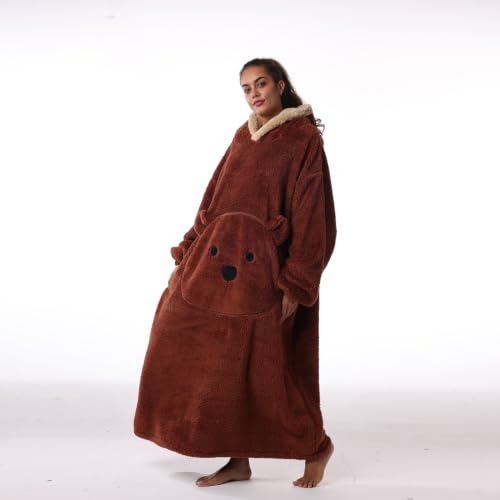 Moinlizy Oversized Wearable Blanket Hoodie for Women Men - color: Brown Bear