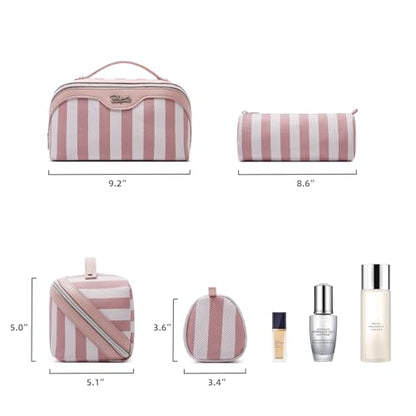 BOYATU Travel Makeup Bag Cosmetic Bags for Women: 3-Piece Makeup Bag Set - color: B-1-Pink