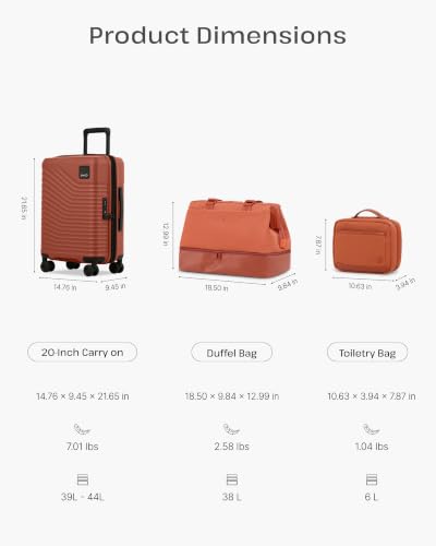 Coolife 3-Piece Carry-On Travel Set, 20-Inch Expandable Suitcase - color: Brown, size: 3-Piece Set (20''/Duffel/Toiletry Bag)