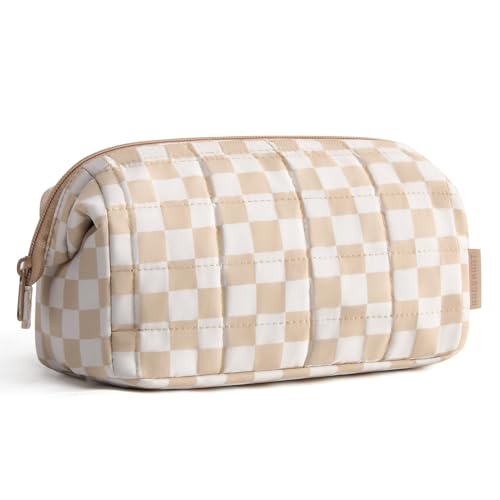 BAGSMART Makeup Bag Travel Toiletry Bag, Zipper Pouch, Checkered Khaki - color: 11-Checkered Khaki