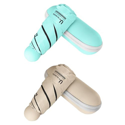 BAODINI Mini Travel Umbrella with UV Sun Protection, Compact Pocket-Size - color: E-2 Pack Green & Creamy Yellow