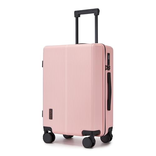 Hulsin Carry On Luggage 22x14x9 Airline Approved for Women 20 Inch Hardside - color: Pink