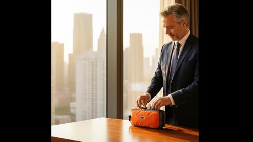 Small Travel Toiletry Bag for Men, Dopp Kit Mens, Zipper Pouch for Travel - color: Orange/Grey