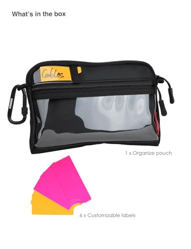 Video Accessories Organizer Pouch with Clear Window, Carabiner & ID Labels