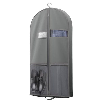 Lazebox 43" Travel Garment Bag with Accessories Zipper Pocket, Heavy Duty Suit Bag for Suits, Tuxedos, Dresses, Coats, Grey, 1 pack - size: 43inch-1 pack-Gray