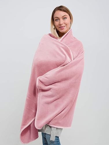 BlueHills Premium Soft Plush Mini Travel Blanket Pillow Car Dusty Rose Pink - color: Pink-m02