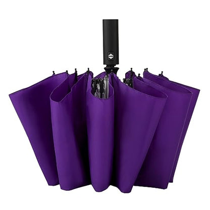 GAOYAING 46 Inch Large Automatic Rain Umbrella - Windproof Travel Lightweight Travel-Ready, Heavy Duty 12-Rib 210T Fabric, Portable with Protective Sleeve - color: Mysterious Purple