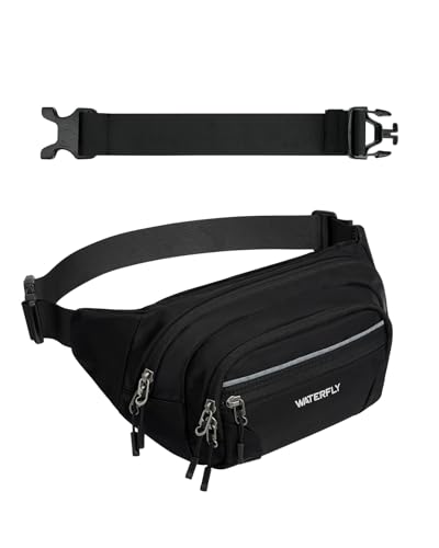 WATERFLY 3.5L RFID Fanny Pack: Anti-Theft 12" Extender Belt for Travel - color: Black