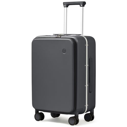 mixi Carry On Luggage, 20'' Suitcase with Front Pocket, Travel Rolling Luggage Aluminum Frame PC Hardside with Spinner Wheels & TSA Lock and Cover - Rock Gray - color: Rock Gray, size: 20-inch