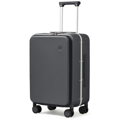 mixi Carry On Luggage, 20'' Suitcase with Front Pocket, Travel Rolling Luggage Aluminum Frame PC Hardside with Spinner Wheels & TSA Lock and Cover - Rock Gray - color: Rock Gray, size: 20-inch