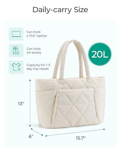 BAGSMART Tote Bag for Women, Puffer Tote Bag for Work Large Shoulder Bag - color: A-beige