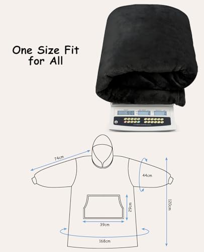 Sendowtek Wearable Hoodie Blanket Sweatshirt for Adults 3.9ft Long, Black - color: Black