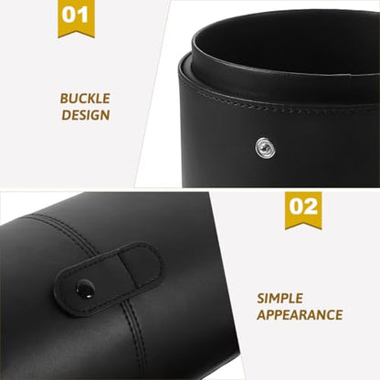 Ipetboom Portable Makeup Brush Holder with Lid: 20.1X13.2X13.2cm/7.9X5.2X5.2in PU Leather Case Cosmetic Storage Bucket for Women Black