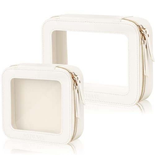 2 Pack Clear Makeup Bags, Cosmetic Pouch with Zipper,Medium & Mini - color: Ivory White, size: Mini+Medium