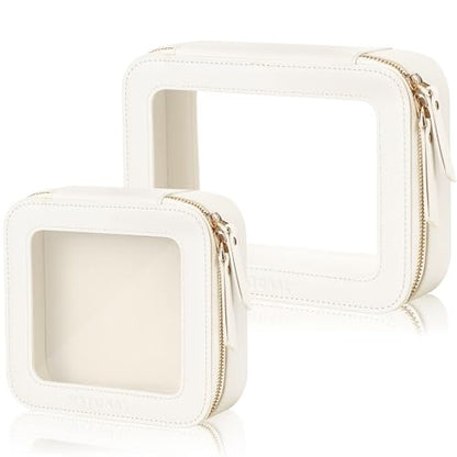 2 Pack Clear Makeup Bags, Cosmetic Pouch with Zipper,Medium & Mini - color: Ivory White, size: Mini+Medium