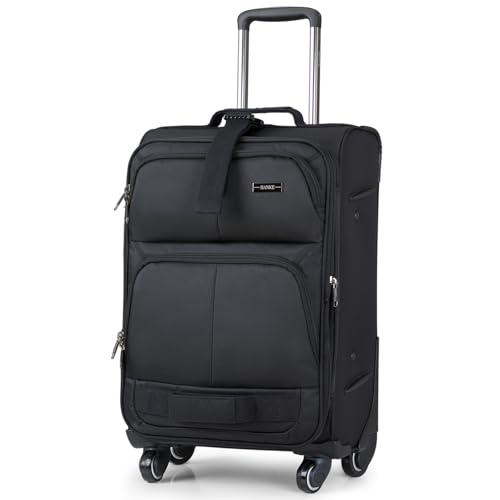 Hanke 24 Inch Softside Expandable Checked Luggage with 4 Spinner Wheels - color: Black, size: 24 Inch