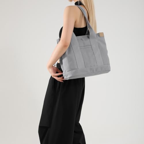 Small Tote Bag with Zipper, 2024 Canvas Multi-Pocket Crossbody Bag Shoulder Bag Satchel Hobo Bag Messenger Bag - color: Grey, size: Small