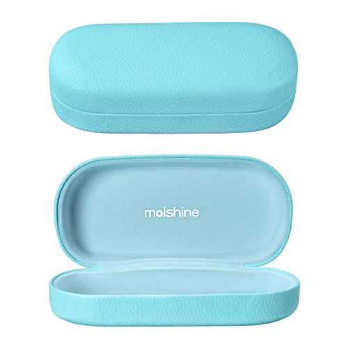molshine Hard Shell Leather Sunglasses Case,Classic Large Glasses Case for Women Men,Sunglass Eyeglasses - color: Blue
