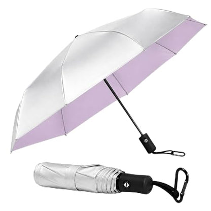 UPF 50+ UV Umbrellas for Sun Protection 41 Inch,Large Automatic Umbrellas for Rain Windproof, Compact Folding UV Blocking for Beach, Golf, Hiking & Daily Use - color: Silver/Purple
