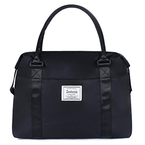 Unisex Large Travel Weekender Bag Overnight Duffle Bag Gym Tote Bag in Trolley Handle (Black) - color: Black
