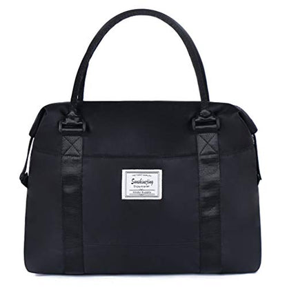 Unisex Large Travel Weekender Bag Overnight Duffle Bag Gym Tote Bag in Trolley Handle (Black) - color: Black