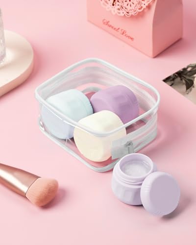 Mrsdry Travel Containers for Toiletries, TSA Approved Travel Size Toiletries 4 Pack, Refillable Containers, With Clear Bag, Leak Proof Silicone Jars, Essentials Creams Jars Carrying Small Items - color: Lavender, size: 1 OZ (30ML)