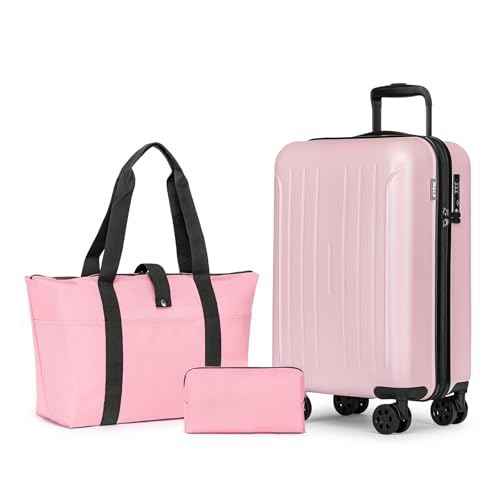 KYME Carry On Luggage Sets 3 Piece 20 Inch Suitcase Set with Duffel Bag - color: Pink, size: 3Pcs Set(DB/TB/20)