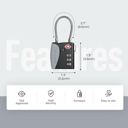 pack all TSA Approved Travel Luggage Locks, Resettable 3-Digit Code - color: Gray, size: 1 Pack
