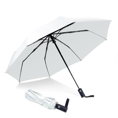 NPCQUN Travel Essentials Umbrella Windproof Compact Collapsible Light, Automatic, Strong and Portable, Wind Resistant Folding Small Umbrella for Rain - color: White
