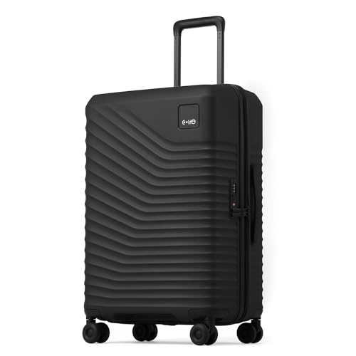 Coolife Luggage, Lightweight PC Hardside Suitcase, Checked-Medium 24-Inch - color: Black, size: Checked-Medium 24-Inch
