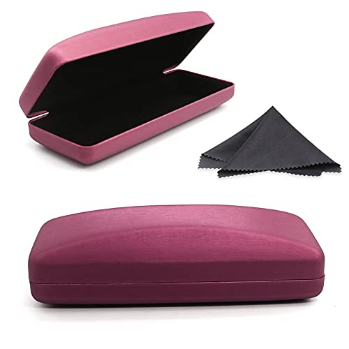 SMARTTOP Hard Shell Eyeglass Case- Glass Case With Cleaning Cloth, Glasses Case hard shell for men women - color: Burgundy