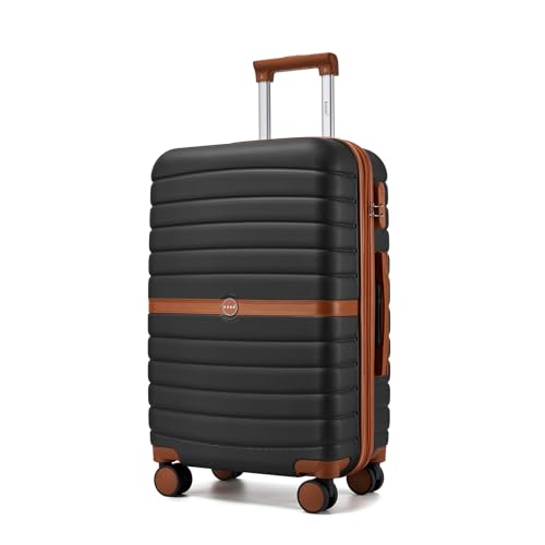 Kono Expandable 24 Inch Luggage with Spinner Wheels, Medium Checked Luggage with Lock, Lightweight & Anti-Scratch PC+ABS Hardshell Travel Suitcase, Black/Brown - color: Black/Brown, size: Checked-medium 24-inch