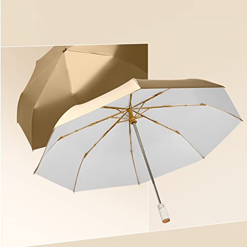 erised's bifrost Light Small Compact Travel Automatic Golden Folding Umbrella 8 Ribs,Auto Open Close Button,Portable,Ergonomic Handle,99 UV Protection,Rain Sun,Backpack,Women Men - color: Off-White