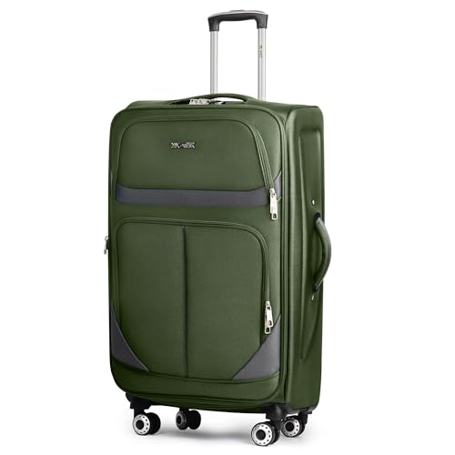 28" Checked Luggage,Softside Luggage w/4 Spinner Wheels - color: Green-Grey, size: Checked-Large 28-Inch