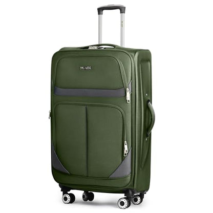 28" Checked Luggage,Softside Luggage w/4 Spinner Wheels - color: Green-Grey, size: Checked-Large 28-Inch