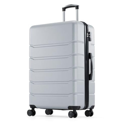 NEWBULIG 24 Inch Checked Luggage, Expandable Suitcase with Spinner Wheels - color: Light Grey, size: 24 Inch