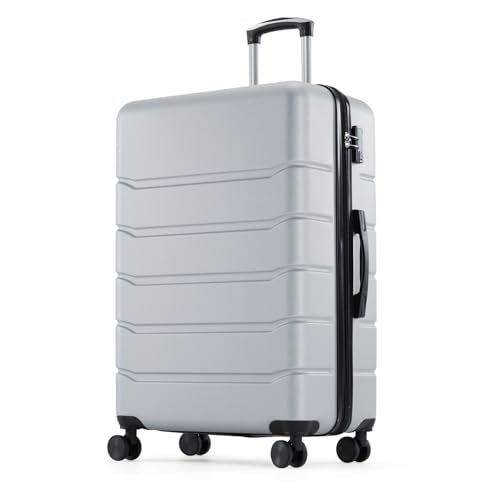 NEWBULIG 24 Inch Checked Luggage, Expandable Suitcase with Spinner Wheels - color: Light Grey, size: 24 Inch