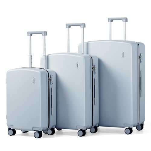 Hanke Hard Shell Luggage Sets 3 Pieces, 20/24/28 Inch Travel Suitcase - color: Grey, size: 20+24+28 Inch