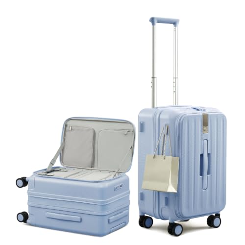 Hanke 20 Inch Top Opening Expandable PC Carry On Luggage with TSA Lock,50L - color: Mist Blue, size: 20 Inch