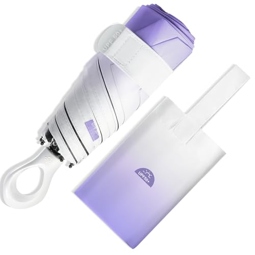 Gradient UV Umbrella UPF 50+, Mini Sun Parasol Foldable Compact Travel Size - color: 04.Purple