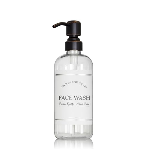 Refillable Clear PET Plastic 16 oz Face Wash Bottle with Oil Rubbed Bronze Pump Dispenser - Chrome Accent Waterproof Labeled Bottle - color: Orbronze Pump
