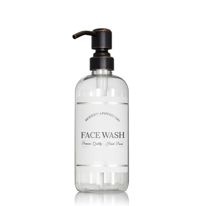Refillable Clear PET Plastic 16 oz Face Wash Bottle with Oil Rubbed Bronze Pump Dispenser - Chrome Accent Waterproof Labeled Bottle - color: Orbronze Pump