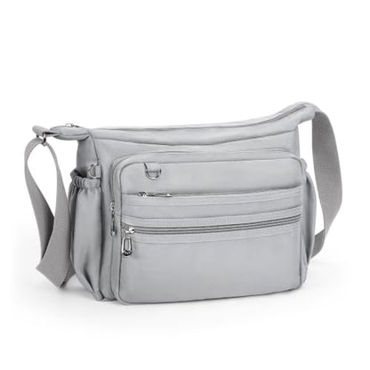Crossbody Bag for Women Waterproof Shoulder Bag Multi Pockets Nylon Purse - color: Lightgray-l