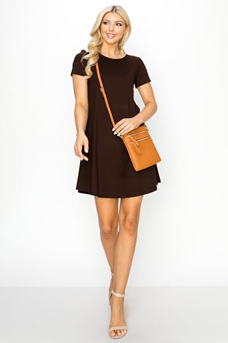 Solene Small Crossbody Bag for Women, Multi Zip Pockets with Detachable Wristlet, Lightweight Travel Purse, Cell Phone Pouch - color: Coffee